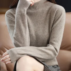 100% Merino Wool Sweater Women Mock Neck Sweater Fall Winter Basic Soft Warm Pullovers Long Sleeve Knit Wool Tops Female Clothes