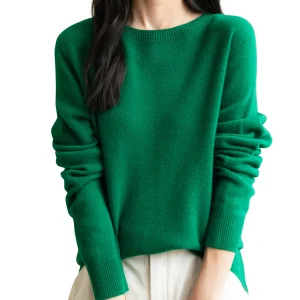 Fashion Sweater for Women 100% Merino Wool Fall Winter Warm Soft O-Neck Long Sleeves Knitting Pullover Jumper Female Sweater Top