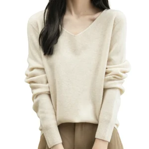 Sweater Women Knit Pullover 100% Merino Wool Knitted Sweater V-Neck Long Sleeve Jumper Top Fall Winter Warm Soft Femme Pullovers